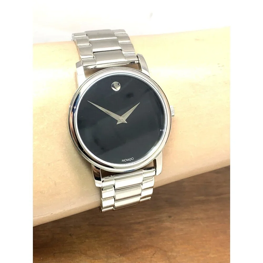 Movado Men's Watch 2100014 Museum Black Dial Swiss Quartz Silver Steel 38mm